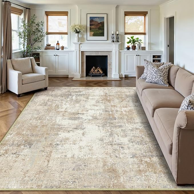 10x14 Washable Area Rug Gold Grey Neutral Abstract Living Room Bedroom Large - Image 5
