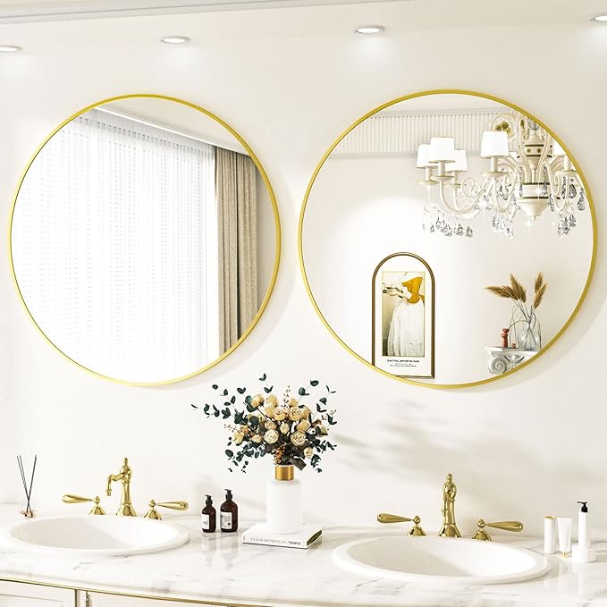 Round Mirror 23.6" Gold Wall Mounted Circle Mirrors Vanity Mirror - Image 5