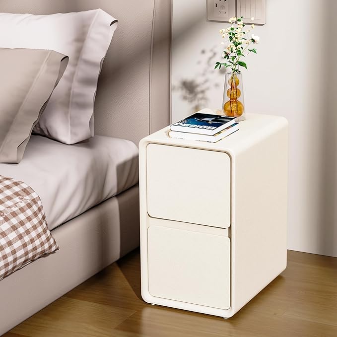 VICITON Modern Narrow Faux Leather Nightstand, Solid Wood Drawer, Storage by Unknown