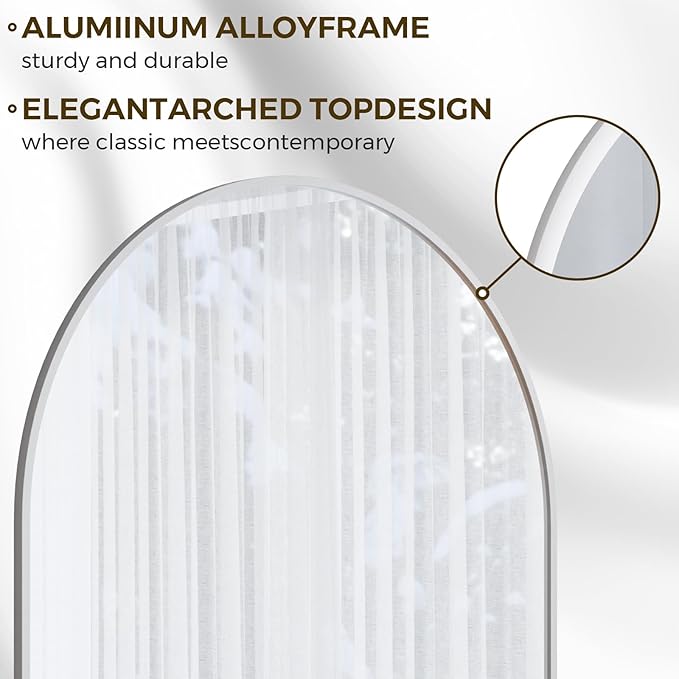 Koonmi 30"x71" Arched Full Length Mirror, Standing Hanging or Leaning - Image 3