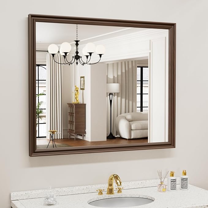 WEER Retro Copper Bathroom Mirror, 36x30 Inch Bronze Oil Rubbed Framed Mirror by WEER