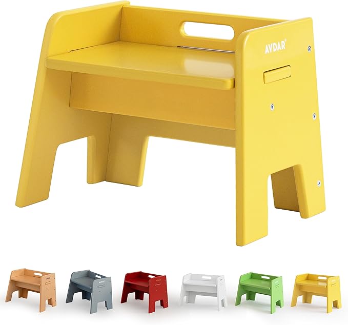 Wooden Step Stool for Kids, 14” One Step Stool for Toddlers, Heavy Duty Non-tip by AVDAR
