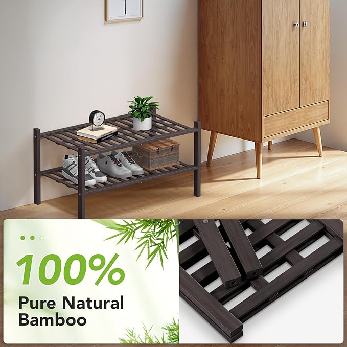Haddockway Large 2 Tier Bamboo Shoe Rack Storage Organizer, Small Space - Image 5
