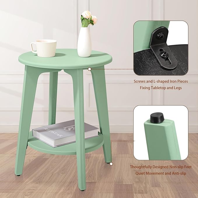 Round Side Table Green Wooden End Table - Image 5