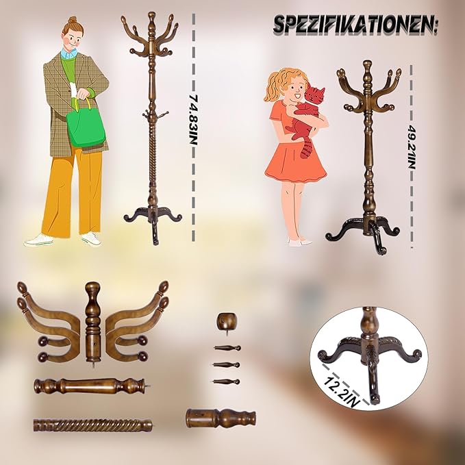 73 in Wood Coat Rack, Coat Rack Freestanding - Image 6