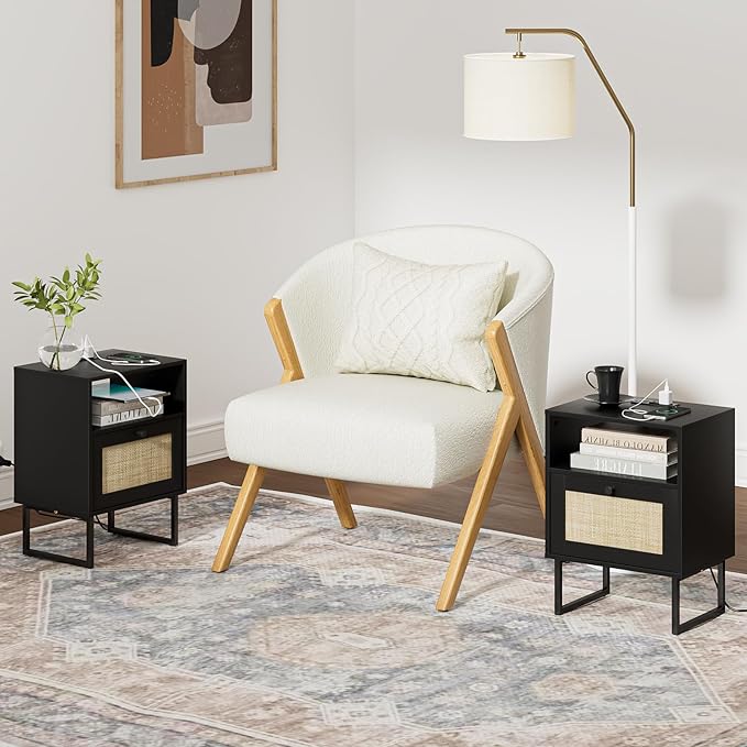 Masupu Extra Large Rattan Nightstand, Boho Night Stand Modern Farmhouse Wood - Image 8