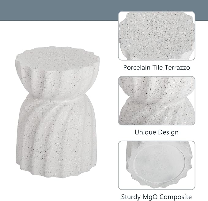 COSIEST Outdoor Side Table, Concrete Contemporary Lightweight Accent Table - Image 5