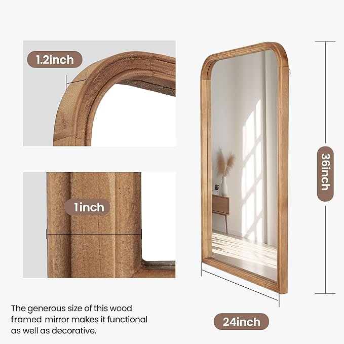 24"x36" Solid Wood Bathroom Mirror Tempered Glass - Image 4