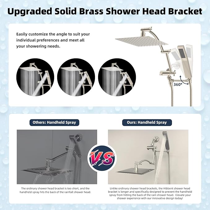 Hibbent All Metal 10'' Rainfall Shower Head, Dual Shower Head Combo, High - Image 2