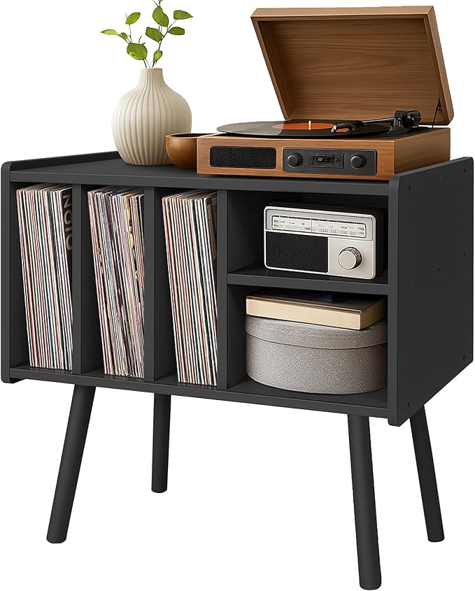 Record Player Stand with Vinyl Storage, Wooden Record Player Table with 5 by Montex