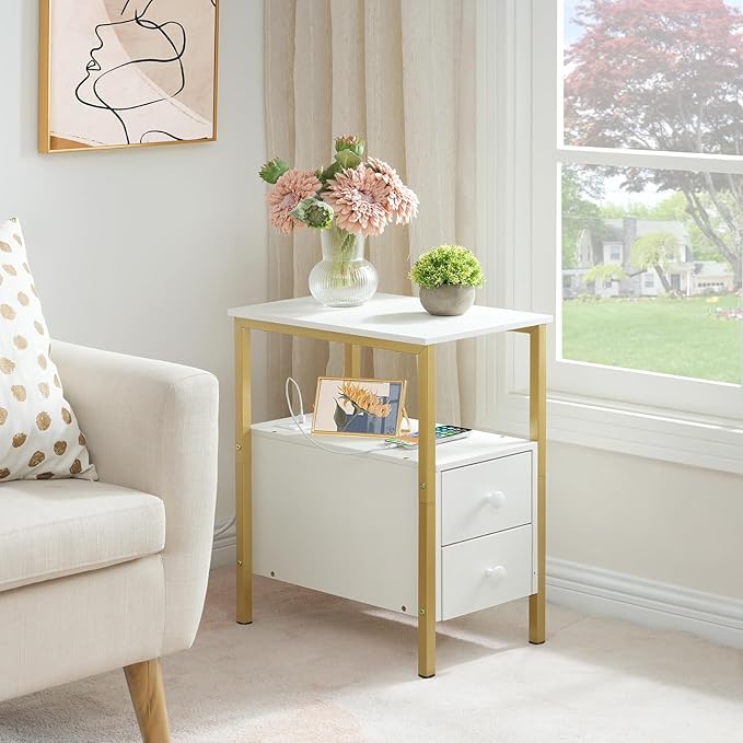 HOOBRO End Table with Charging Station, Narrow Side Table with 2 Drawer & USB - Image 7
