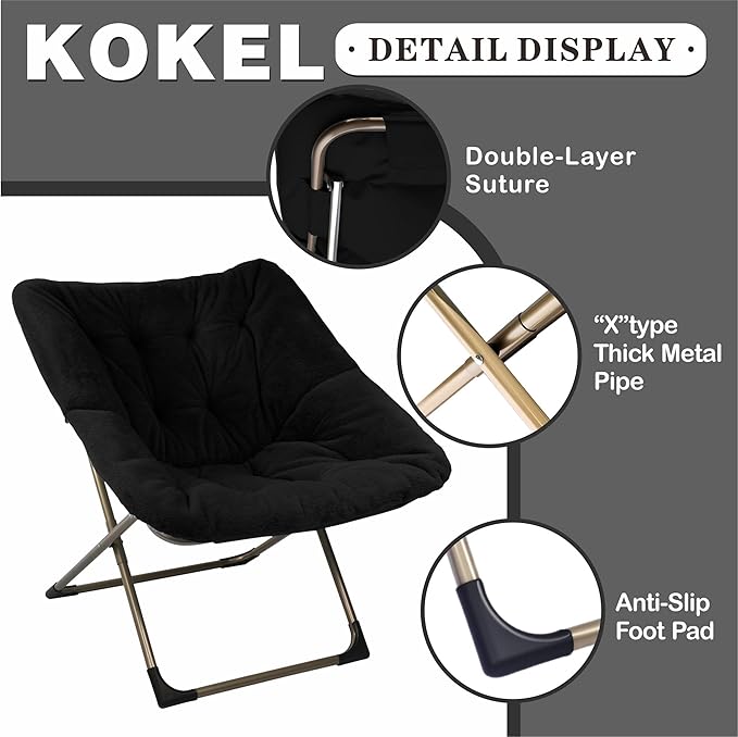 Kokel Plush Folding Chair and Ottoman Padded Metal Frame Living Room Chair - Image 4