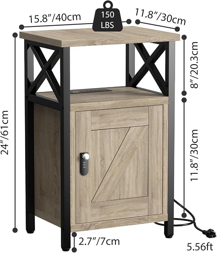 Wooden Nightstand with Lock, Bed Side Table with Drawers, Bedside Table with - Image 3