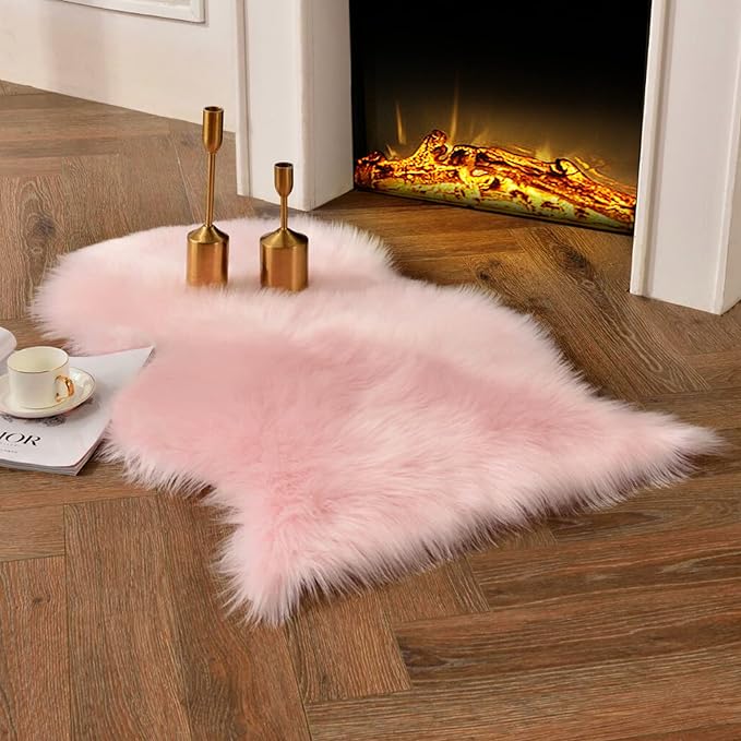 duduta Pink Faux Sheepskin Rugs 2x3 ft, Faux Fur Chair Seat Covers Fluffy Shag by Duduta