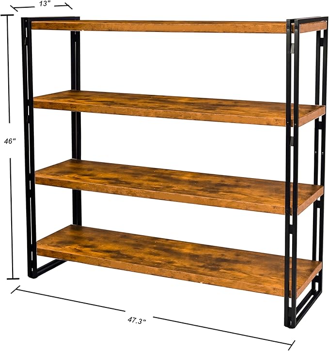 47" 4-Tier Bookshelf Rustic Wood and Metal Industrial Bookshelf - Image 3