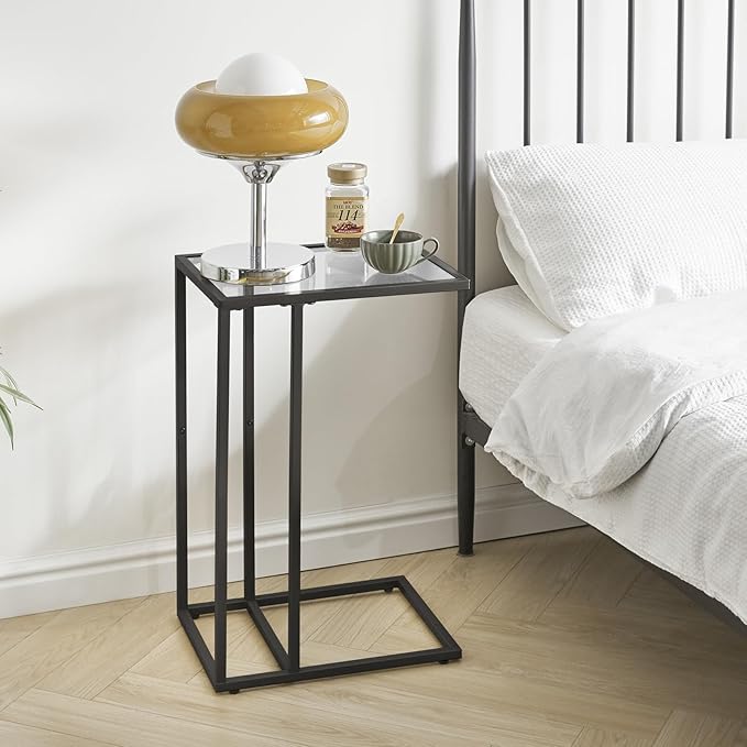 YMYNY C-Shaped End Table, Tempered Glass Sofa Side Table, nightstand - Image 5