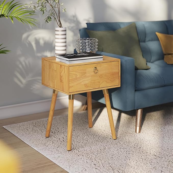 Bme Alden Wood Nightstand, Solid Wood End Table, Mid Century Modern Nightstand - Image 9