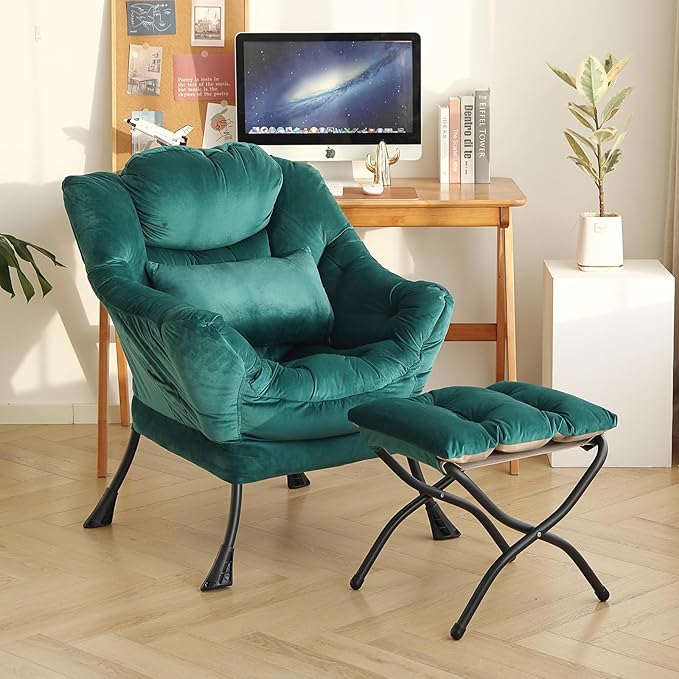 Lazy Chair with Ottoman, Modern Accent Chair with Lumbar Pillow, Comfy Chairs - Image 5