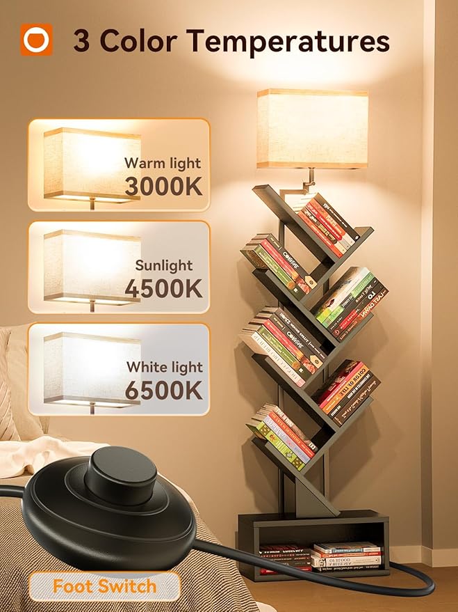 addlon 6-Tier Tree Bookshelf, Steel&Wood Corner Shelf - Image 5