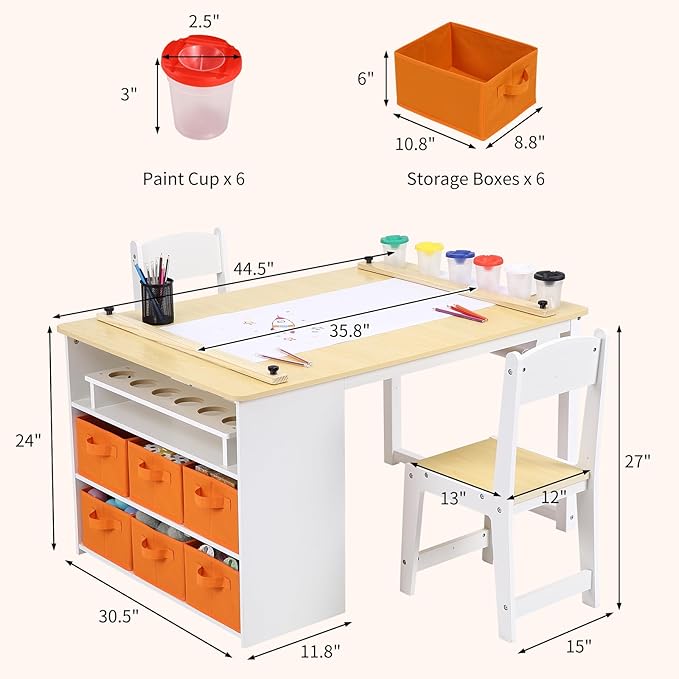 4 In 1 Kids Art Table and Chair Set, Toddler Craft Large Storage Desk - Image 3