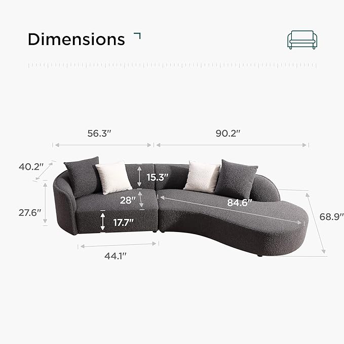 Acanva Luxury Modern Style Living Room Upholstery Curved Sofa - Image 2