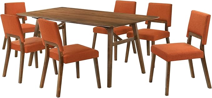 Armen Living Channell Mid Century Modern 7 Piece Walnut Wood Dining Table Set by ArmenLiving