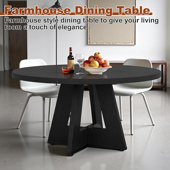 Round Dining Table for 4, 47 Inch Dinner Table Farmhouse Wooden Circle Kitchen - Image 4