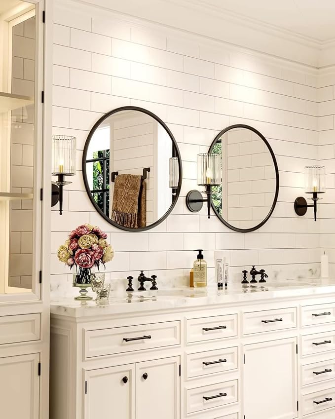 Growsun 24'' Black Round Mirror, Circle Wall Mirror - Image 2