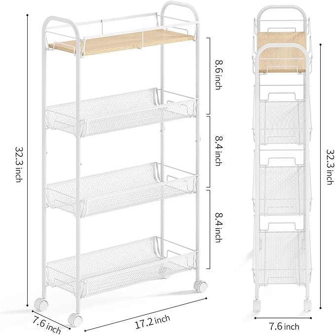 KINGRACK Metal Slim Rolling Cart, 4-Tier Metal Utility Cart, Storage Cart - Image 8