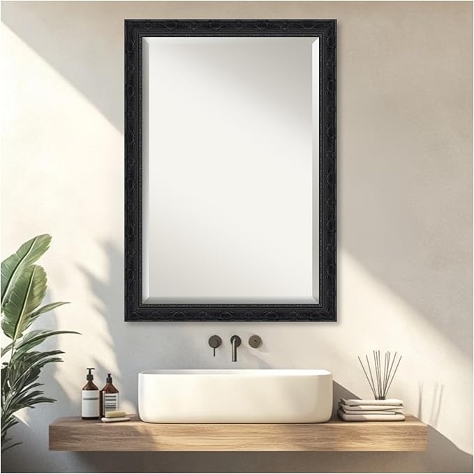 Amanti Art Bathroom Mirror for Over Sink, 29x41 Filigree Gloss Black Rectangle - Image 5