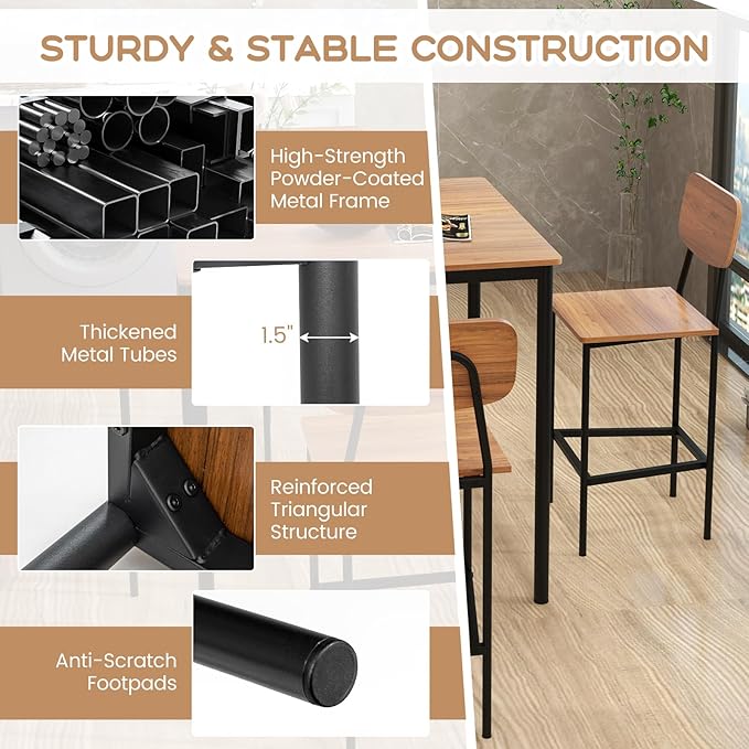 Tangkula Bar Height Table and Chairs, Counter-Height Dining Table Set, Pub - Image 4