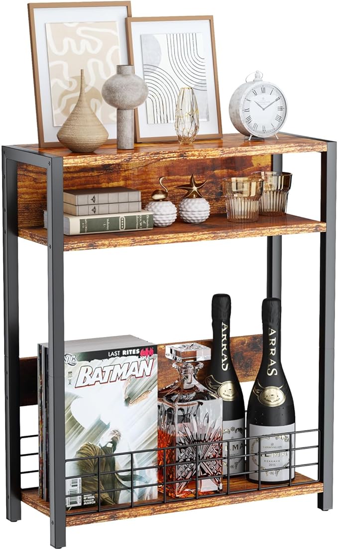 IBUYKE Narrow Side Table with Storage Shelf, 3 Tier End Table, Modern Sofa Table by IBUYKE