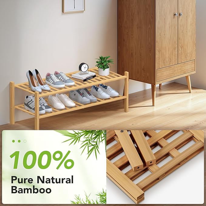 Haddockway Long 2 Tier Bamboo Shoe Rack Storage Organizer, Small Space - Image 5