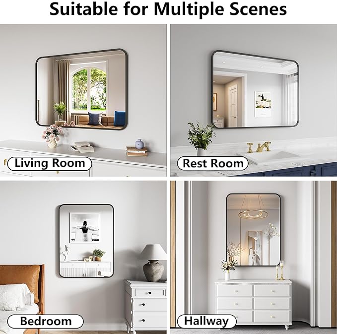 Bathroom Mirror, 30X40 Inch Black Metal Framed Mirror - Image 5