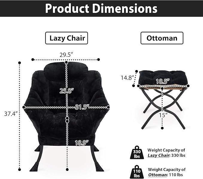 Lazy Chair with Folding Ottoman, Accent Chair Plush Upholstered with Metal - Image 3