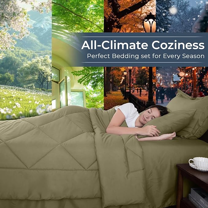 HEVUMYI Olive Green Queen Comforter Set - Image 3