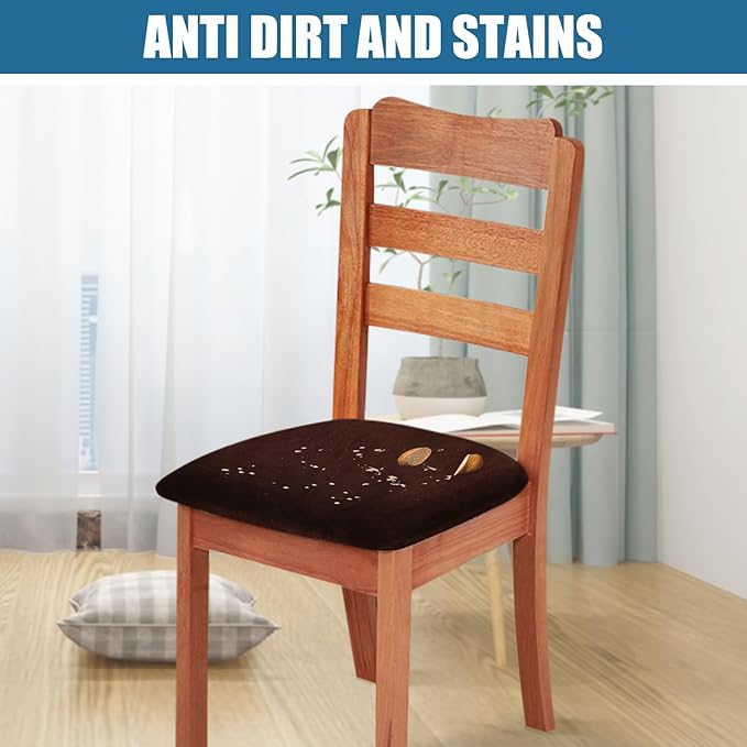Smiry Velvet Seat Covers for Dining Room Chair Set of 2, Stretch Fit Removable - Image 3