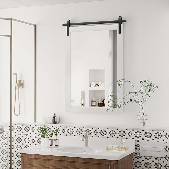 Farmhouse Bathroom Mirror, Barn Door Style Decor Living Room Entryway Bedroom - Image 8