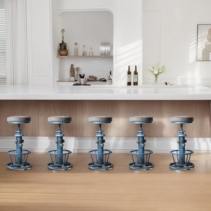 Industrial Bar Stool with Cushioned PU Seat 24.8-30.3inch Height Adjustable - Image 6