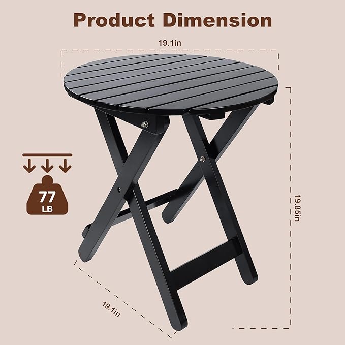 Outdoor Patio Side Table Round Small Wood End Table Folding Coffee Furniture - Image 3