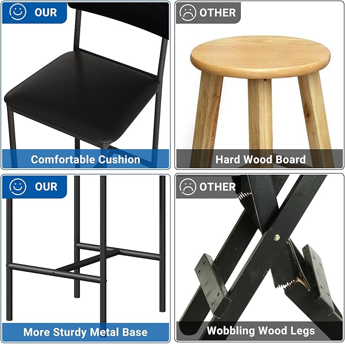 GarveeHome Bar Stools Set of 4, Upholstered Counter Height Bar Stools - Image 7
