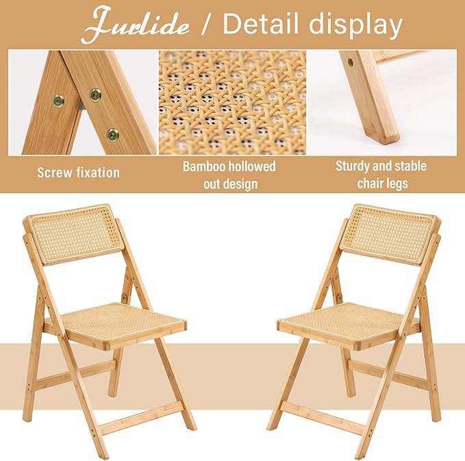 Rattan Folding Chairs, Modern Mid Century Dining Chairs Set of 2, Outdoor - Image 5
