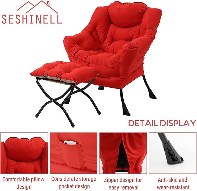 Lazy Chair with Ottoman, Modern Accent Chair Contemporary Lounge Leisure Sofa - Image 4