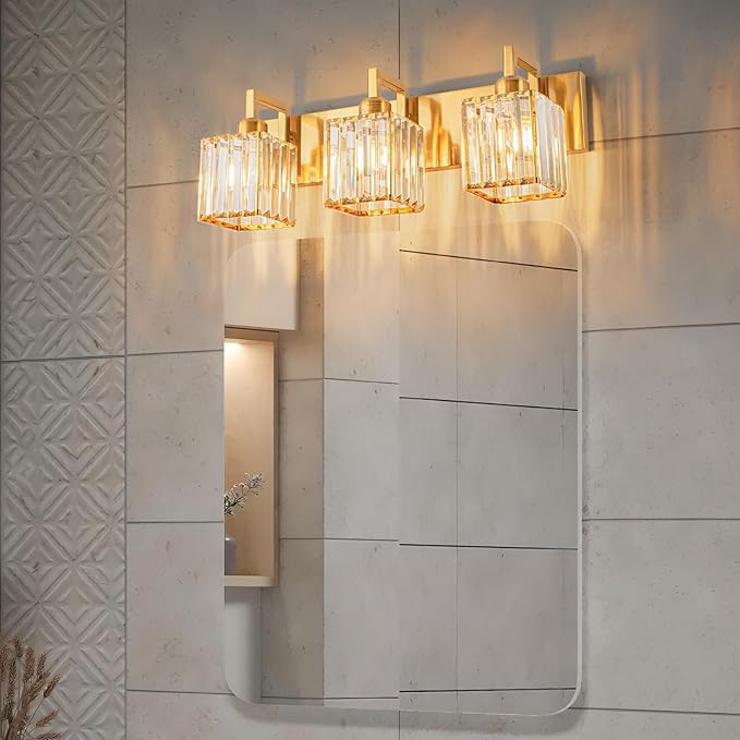 Modern Bathroom Vanity Light 3-Lights Gold Crystal Wall Lamp Bathroom Modern - Image 2