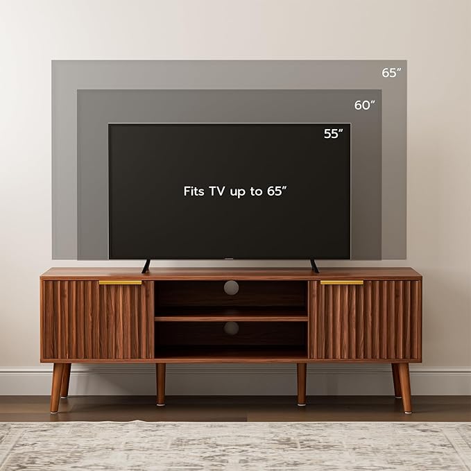 TV Stand for Living Room, Mid Century Modern Entertainment Center for 55/60/65 - Image 3