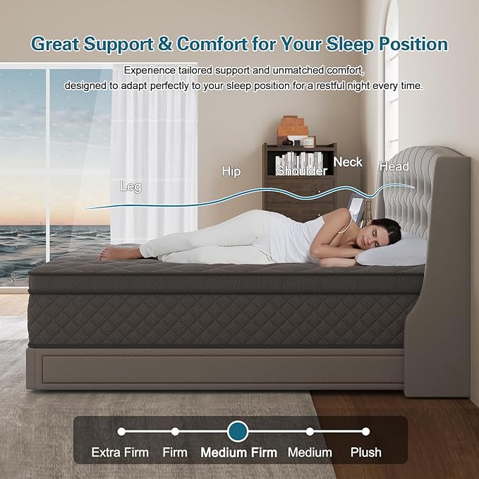 King Mattress, 12 Inch Hybrid Mattresses Grey Medium Firm Euro Top - Image 3