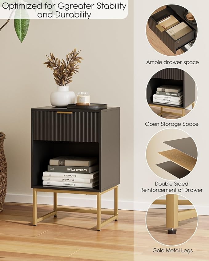 Masupu Fluted Nightstand, Modern Night Stand Wood Bedside Table - Image 6