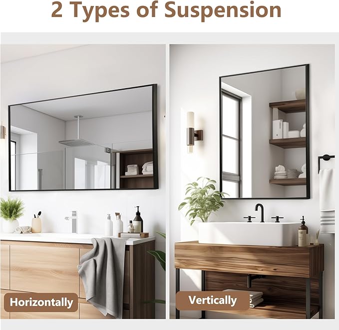 Black Bathroom Mirror, Matte Black Mirror, Metal Frame Square Corner Vanity - Image 7