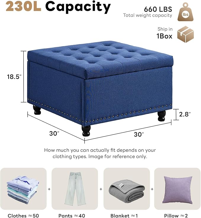 Tbfit Large Square Tufted Upholstered Ottoman and Coffee Table - Image 2