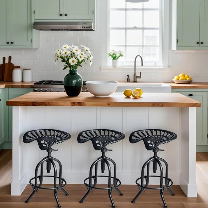 Industrial Bar Stool Farmhouse Tractor Saddle Stool Kitchen Counter Height - Image 2